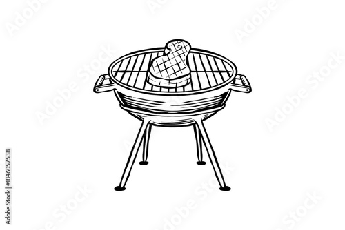 hand drawn lineart illustration of barbecue grill