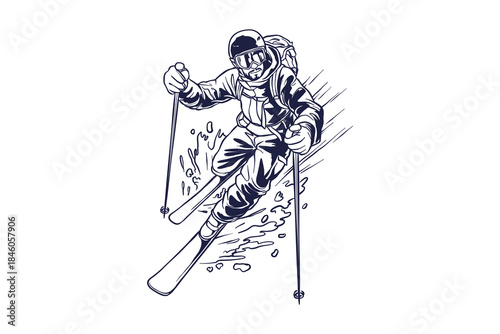 lineart illustration of a skier in the snow