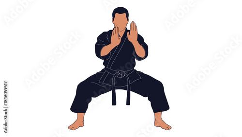 Martial arts practitioner demonstrating focused stance in traditional uniform