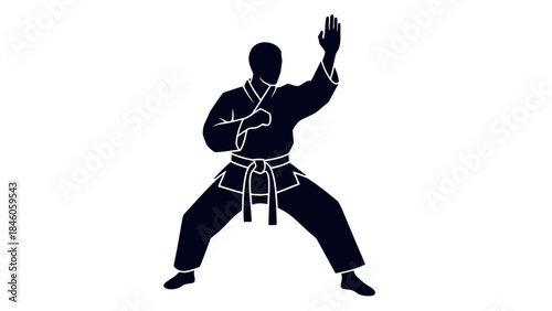 Martial arts practitioner practicing traditional combat stance outdoors
