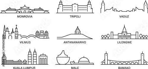 City skyline drawing architecture cityscapes famous places landmarks vector outline