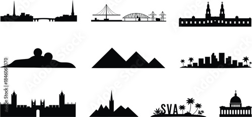 City skyline silhouette design collection set of world landmarks famous architecture