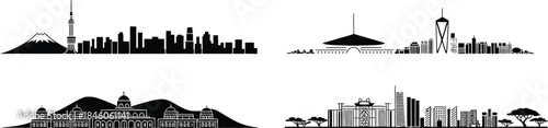 Silhouettes of tokyo jakarta kuala lumpur kathmandu city skylines isolated set