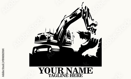 A rugged excavator in action, scooping earth with dramatic flair vector illustration, mini excavator logo vector, mini excavator icon logo