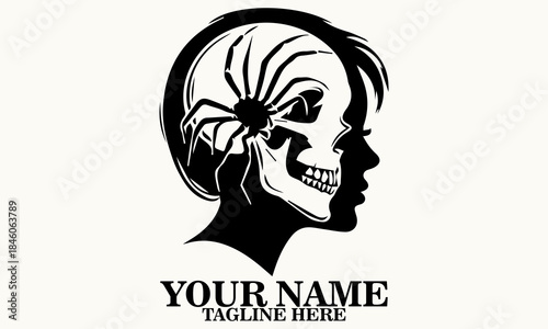 skull with black widow spider illustration vector, skull and spider logo icon. skull and spider vector illustration