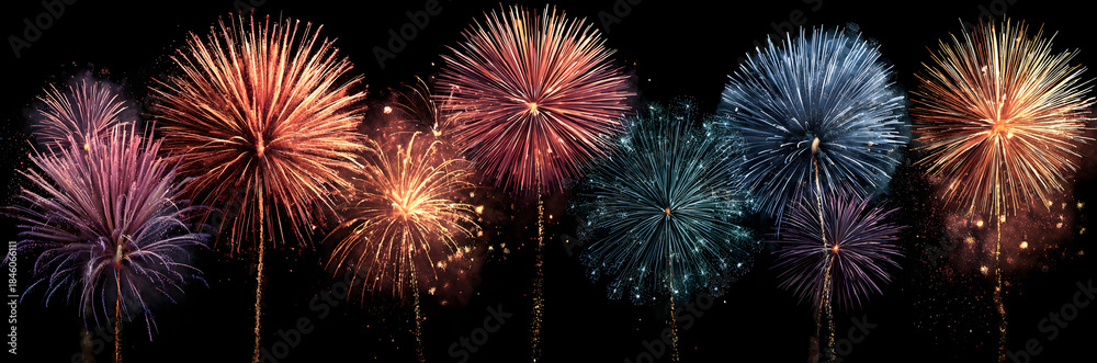 Fototapeta premium set of isolated vector fireworks on a transparent background.