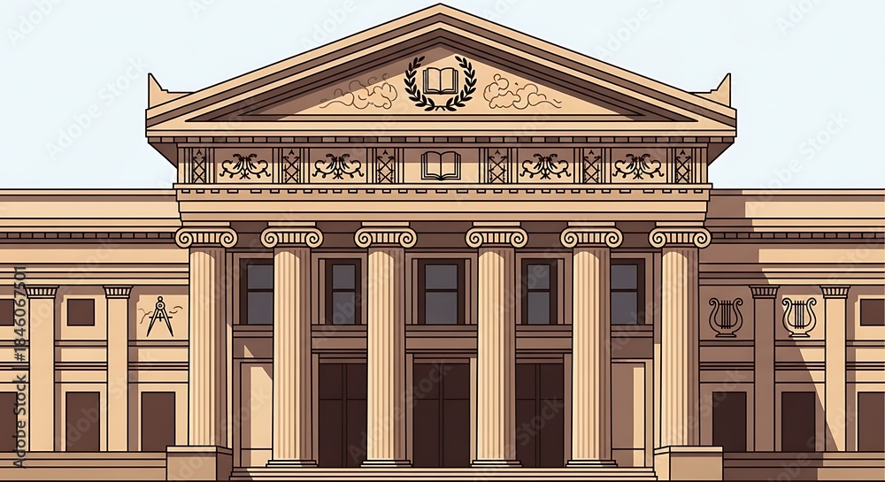 Obraz premium Classical Architecture Building Facade with Columns and Pediment.