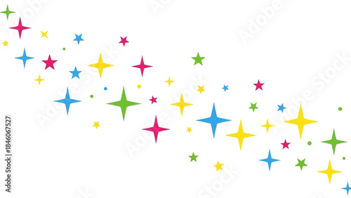 Colorful Star Stream on White Background A Vibrant Decorative Design Element