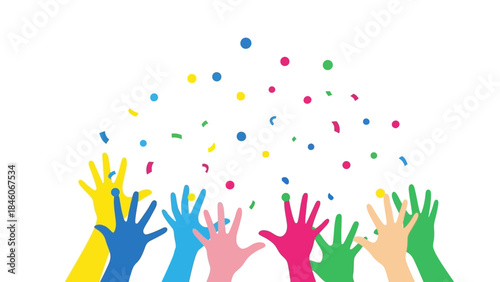Celebration of diversity Colorful hands reaching for confetti in a vibrant illustration