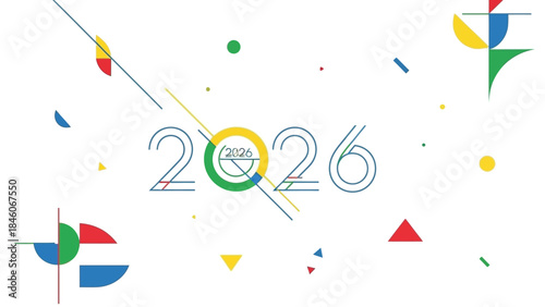 Stylized Graphic Design with the Year 2026 Geometric Shapes and Modern Aesthetics