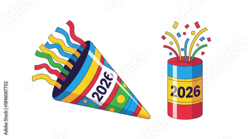 Celebratory Confetti Cannons Ring in 2026 with Colorful Streamers and Festive Fun