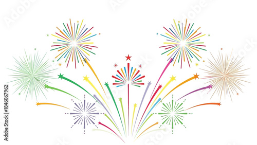 Colorful Fireworks Display Illustration for Celebrations and Festive Events on White Background