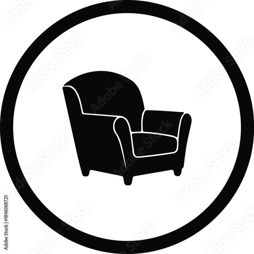 Vector Classic upholstered wingback armchair furniture accent chair icon black silhouette Illustration