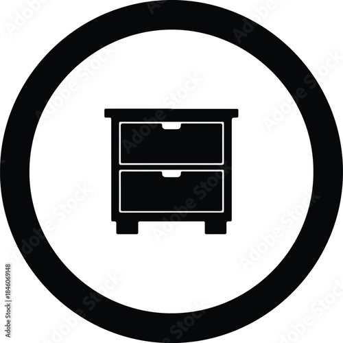 Vector Nightstand cabinet icon with drawers placed inside a circle silhouette Illustration