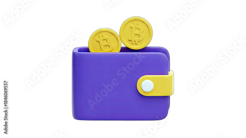 Bitcoin Coins in a Purple Wallet - Cryptocurrency Concept
