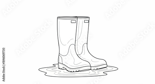 Rain boots in puddle with transparent background