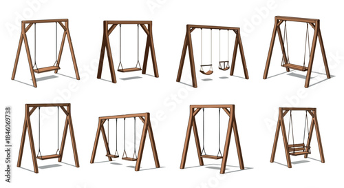 Wooden swing set with multiple views for playground