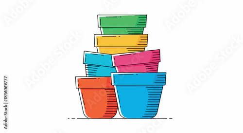 Colorful stacked containers with transparent background