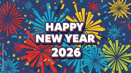 Pop art explosion vector card illustration design for a colorful retro happy new year party banner poster celebration label