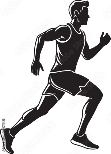 Running Man Silhouette Sprinting Isolated on White Background Vector
