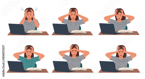 Student struggling with studies at desk