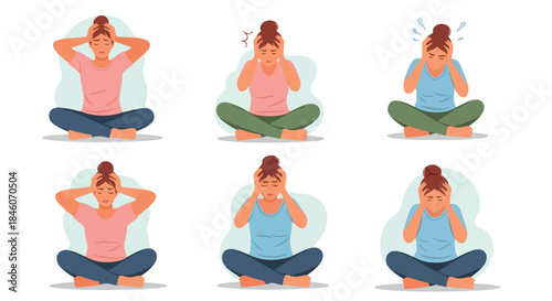 Woman sitting in lotus pose expressing sadness