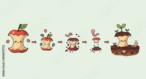 Apple core decomposition cycle with plant growth