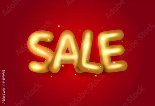 Red background with Gold 3D effect Sale text. 3D golden sale text promotion