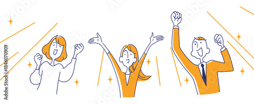 Successful Business Team Celebrating Achievement Illustration – Three People, Upper Body, 20s and 30s