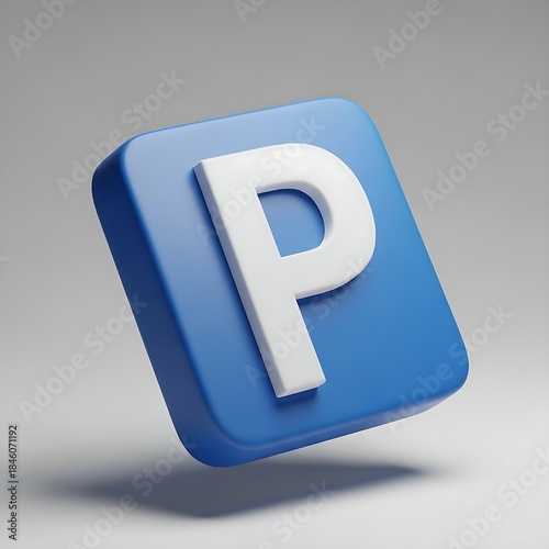 3d rendering of a floating blue parking sign with white letter p
