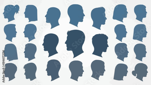Collection of Diverse Human Profile Silhouettes in Various Styles.