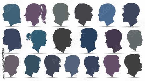 Collection of Diverse Human Head Silhouettes in Profile View.