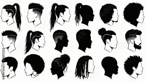 Collection of Diverse Silhouettes Showcasing Various Hairstyles and Profiles.