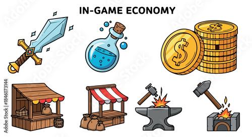 In-game economy elements with transparent background