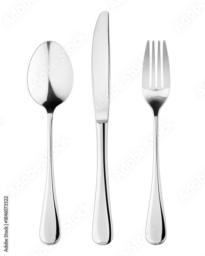 фотографія elegant studio photograph of a three-piece place setting of shiny modern cutlery