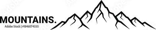 Simple Black Outline Vector Illustration of a Three-Peak Mountain Range with Minimalist Snowy Caps, Ideal for Logos and Nature-Themed Graphics.
