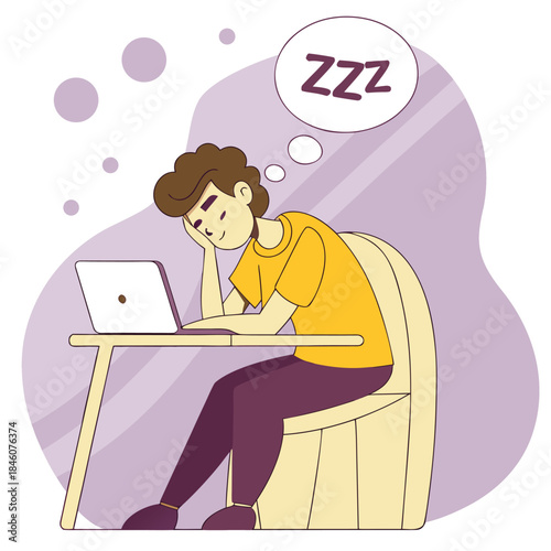 Tired man sleeping at desk with laptop, illustrating burnout and exhaustion