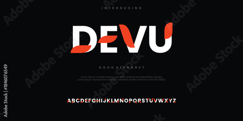 Devu modern abstract alphabet font. Minimal technology typography, Creative urban sport fashion futuristic font and with numbers. vector illustration
