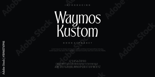 Waymos Kustom Abstract Fashion font alphabet. Minimal modern urban fonts for logo, brand etc. Typography typeface uppercase lowercase and number. vector illustration