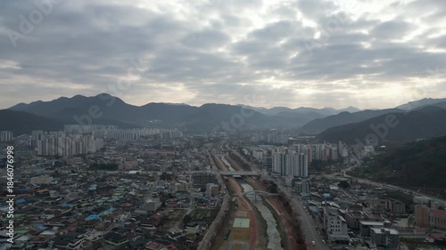 Jeongeup City Panoramic View: Drone Footage of a South Korean Cityscape