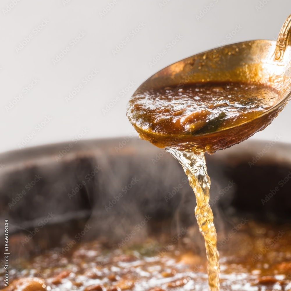 Fototapeta premium Close-up of Gravy Being Ladled into Pot