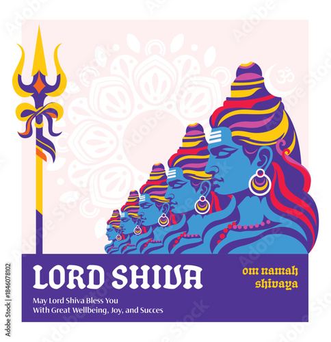 Illustration of Lord Shiva Hindu God with Om Namah Shivaya