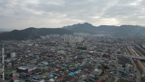 Jeongeup City Panoramic View: Drone Footage of a South Korean Cityscape