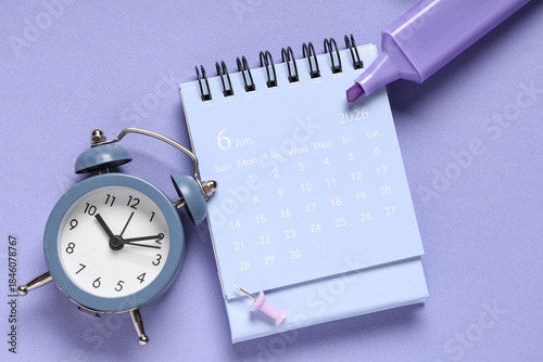 Calendar with alarm clock, ...