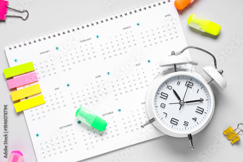 Calendar with alarm clock, ...