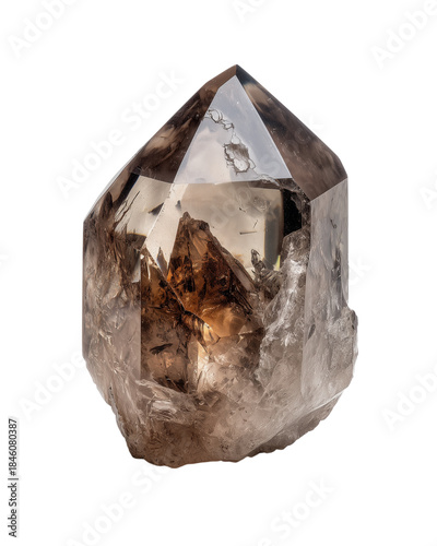 Large smoky quartz crystal with fractured natural edges Isolated on a transparent background
