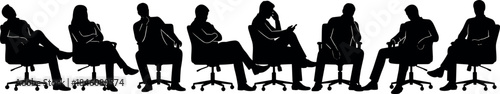 flavector seated silhouette sequence showing varied waiting postures and contemplative body language in office chairs