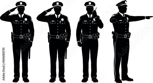 flavector: Silhouette Police Officers in Uniform Saluting, Communicating, Pointing, and Performing Duty Gestures