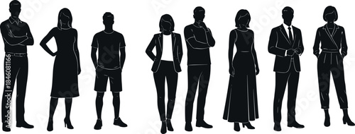 flavector silhouettes of diverse people in casual and formal fashion styles standing in unique poses