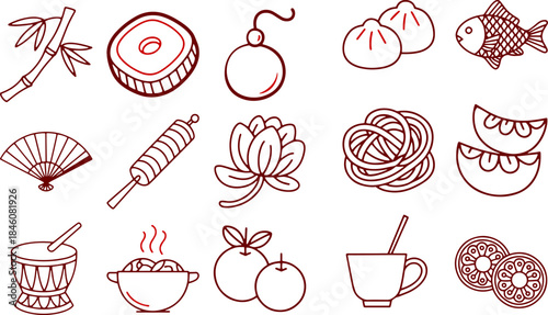 Hand Drawn Chinese New Year Line Icons